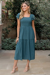 Jacie Smocked Midi Dress | Vintage Teal